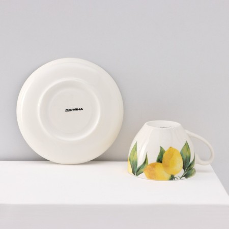 Service Porcelain Tea Daulay "Lemon", 12 objects: 6 cups 250 ml, 6 saucer d = 15.5 cm, white color-5