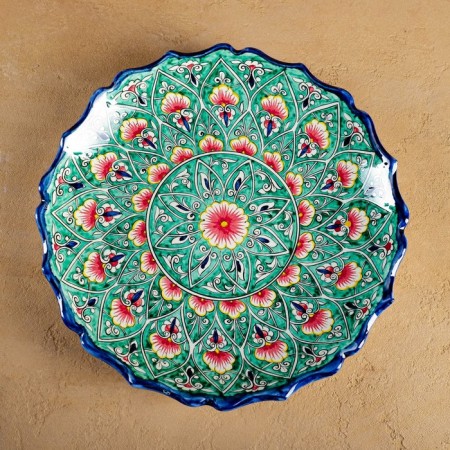 Largan Rishtan ceramics "Flowers", 32 cm, green, corrugated-3