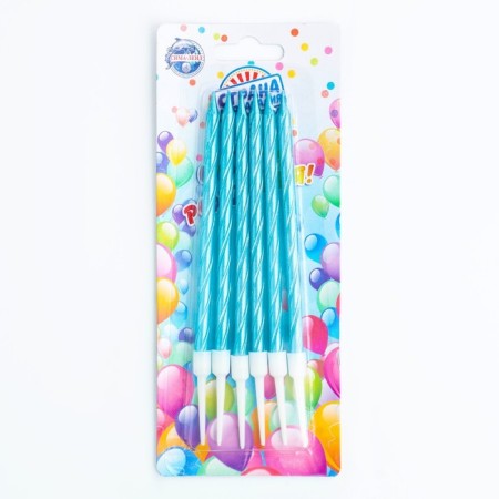 Candles in a cake twisted with a stand, 6 pcs, 11 cm, sky blue-2