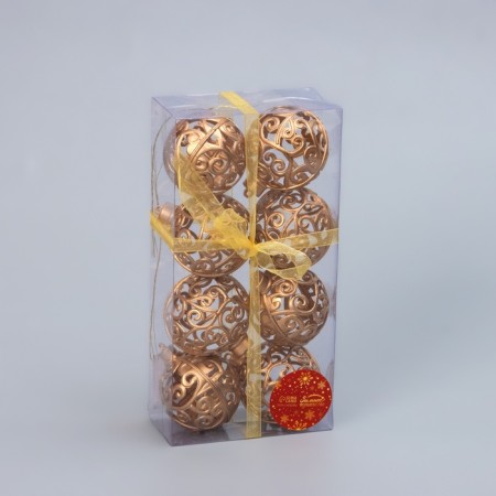 Set of balls plastic D-6 cm, 8 pcs "Frost" gold-1