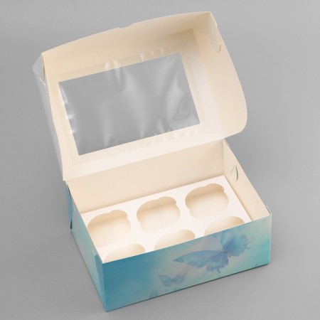 Box for 6 cupcakes with a window, "beautiful moments", 25 x 17 x 10 cm, confectionery packaging-3