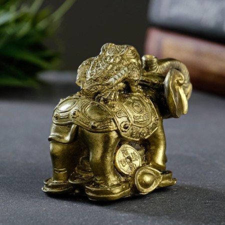 Figure "Elephant on Money" aged gold, 10x8.5x6cm-2