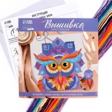 The cross -stitch “Wisdom of Owls”, a set for creativity, a set for creativity, 25 x 25 cm