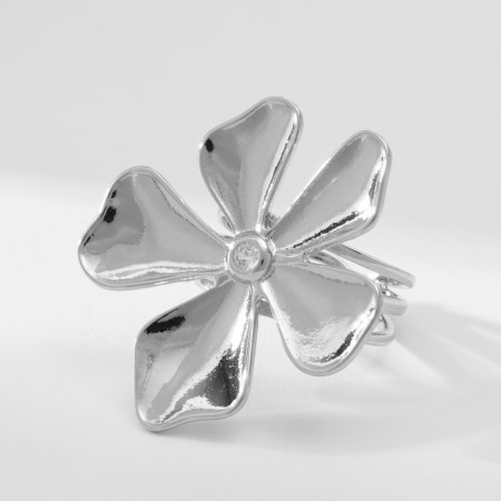 Ring metal "Flower" sakura, white color in silver, dimensionless-1