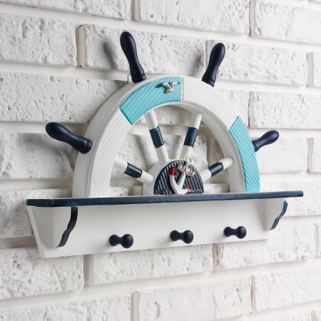 Interior hanger "helm", 3 hooks, white-blue, 45 x 28 x 5 cm