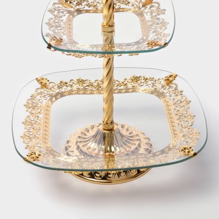 Floor - square fruit "Fenses", 2 tiers, d = 18/29 cm, height 49 cm, glass-3