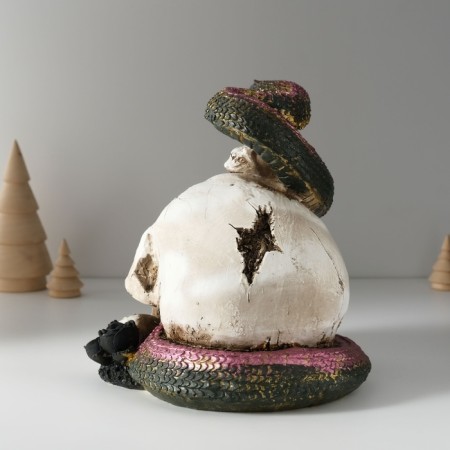 Souvenir Polystone Light "Skull with a snake" 19.5x14.5x17.5 cm-5