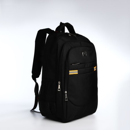 Youth backpack from textiles, 2 lightning departments, 4 pockets, black/orange color-2