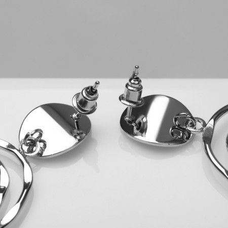 Earrings Metal "Gate" two ovals, color silver-1