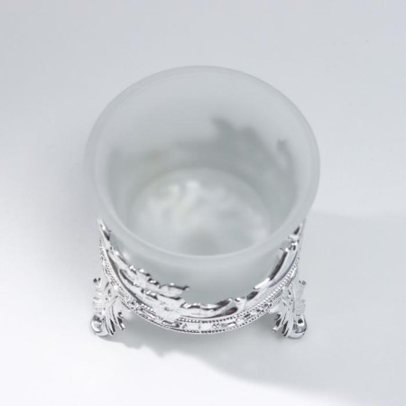 Glass candlestick, 1 candle "Flowers" silver 6.5x6x6 cm-3