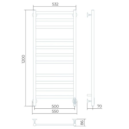Electric heated towel rail Larusso "Quatro" P11, 500x1200 mm, 314 watts, universal-2