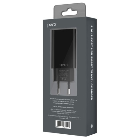 Network charger PERO TC02 Auto Max, 2 USB, 2.1 A, current regulation, black-3