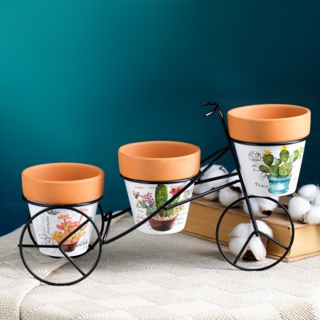 Set of Kashpo "Bicycle" 3pcs, on a stand, 9x9cm-2