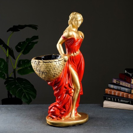 Figure with a pot "Girl with a basket" Red bronze, 1l / 30x64x32cm-4