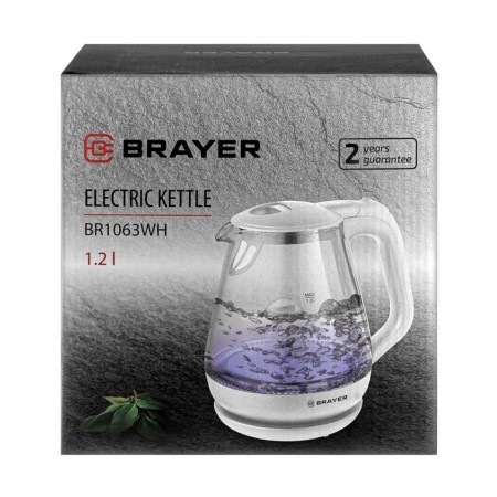Electric kettle Brayer 1063BR-WH, glass, 1.2 l, 1630 W, white-9