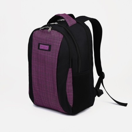 School backpack of textiles on lightning, rise, outer pocket, lilac color