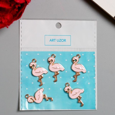 Decor for creativity metal, enamel "pink flamingo" gold 2.8x1.8 cm-3