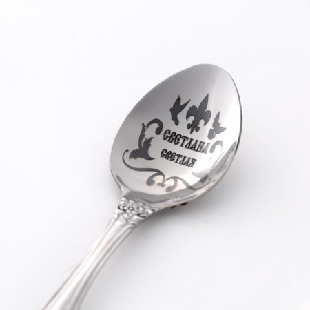 A spoon is registered, tea, with an engraving "Svetlana", h = 14-2
