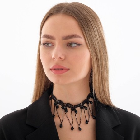 Choker "mistress" ovals and chains, black color, 30 cm-2