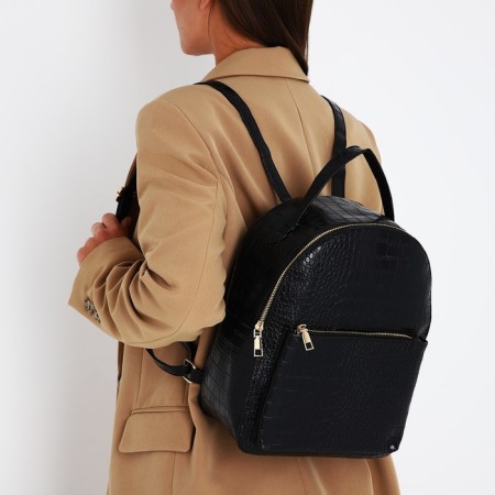 Women's backpack made of artificial leather with lightning, 1 pocket, black color-6