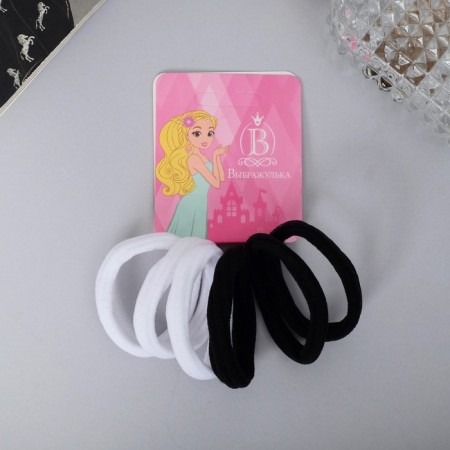Hair elastic band "Mahrushka" (set 6 pcs) strip, 4.5 cm, black white