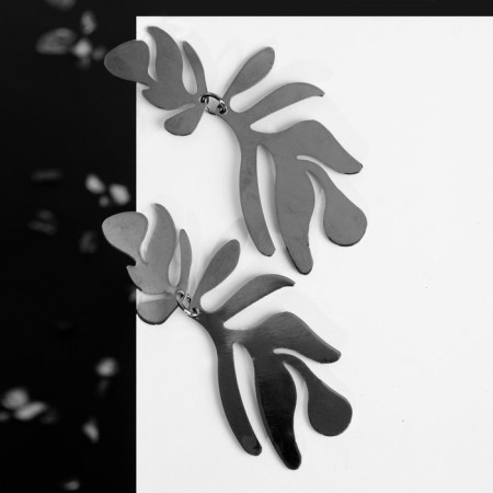 Earrings Metal "Atmosphere" Palm pattern, color gray color-1
