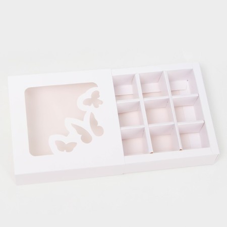 Box for 9 sweets cutting down, "butterflies", white 13.7 x 13.7 x 3.8 cm-2