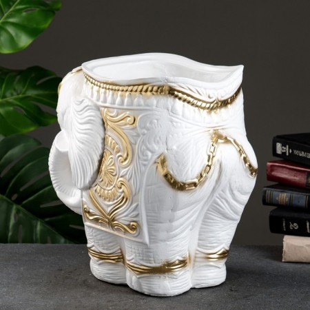 Figure Kashpo "Elephant Medium", white-gold 6 l/ 35x22x36cm-3