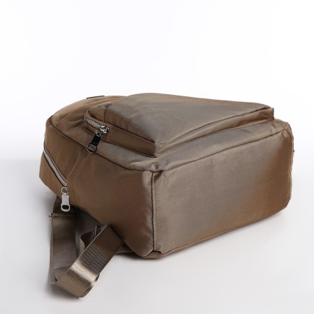A backpack with a zipper, 5 outer pockets, pencil case, beige color-5