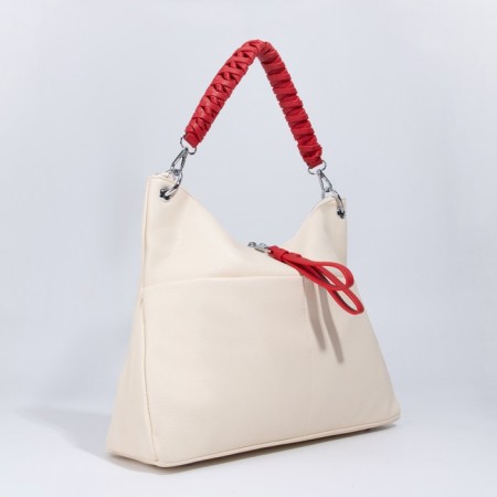 Bag-bag, lightning department, 3 outer pockets, long belt, beige/red color-2