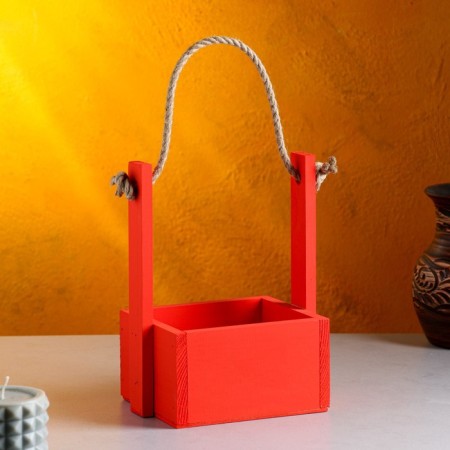 Kashpo wooden 15 × 12 × 25 cm "openwork", rectangular, handle rope, red give beautifully