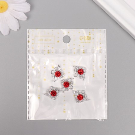 Decor for creativity metal, rhinestones "heart" silver, red 1.5x1.8x0.6 cm-3