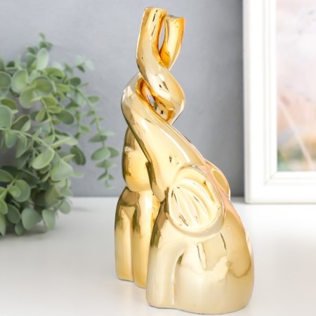 Souvenir Ceramics "Two Elephants, trunks woven" Gold set 2 pcs 20x12x7 cm-3