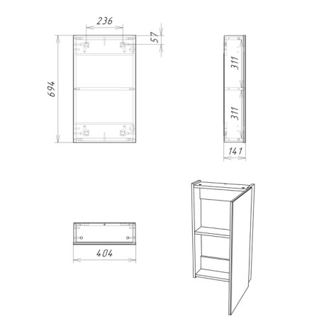 Bathroom Cabinet Mirror Iceberg Dream 40, Concrete-3