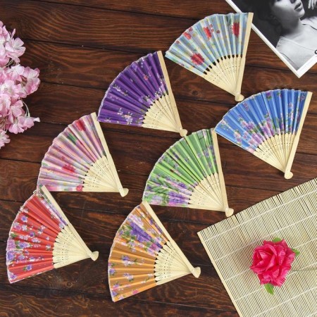 Fan h = 21 cm "flowers", color and pattern mix-4