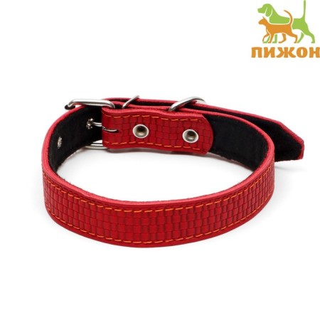 Leather collar with synthetic winterizer, 65 x 3 cm, Osh 40-55 cm, red