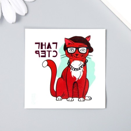 Tattoo on the body color "Cat - gangster" 6x6 cm-1