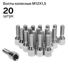 Болт 12 x 1,5 мм, длина 55/30 мм, под шестигранник, хром, набор 20 шт, CH, 98-0170L