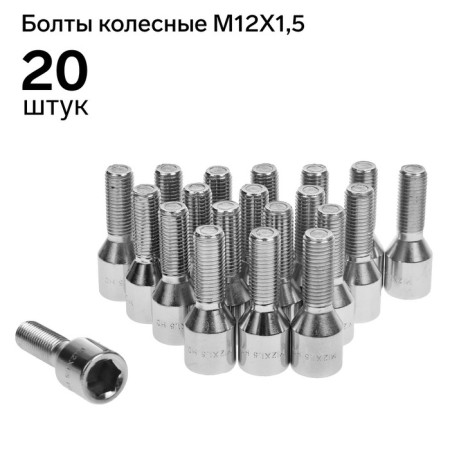 Bolt 12 x 1.5 mm, length 55/30 mm, under the hexagon, chrome, set 20 pcs, ch, 98-0170l