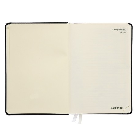 Leduced Diary A5, 160 sheets, Devente. Be happy!, Firm cover of artificial leather with foam rubber, cream block 70 g/m2, black-2