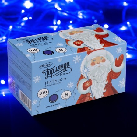 Garland "thread" 10 m, IP20, white thread, 100 LED, glow blue, 8 modes, 220 V-2