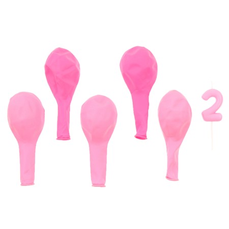 Set of candle in cake + 5 balls, number 2, pink-2