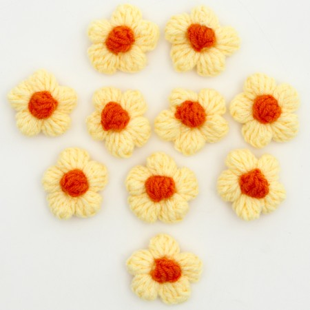 Knitted flower, set 10 pcs., Size 1 pc., 4 × 1.5 cm, yellow color-1