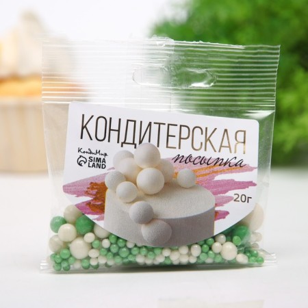 Sprinking confectionery "pearls" green, silver, 20 g-1