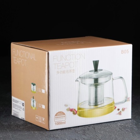 Glass teapot “Loki”, 1.4 liters, with metal sieve, black color-3