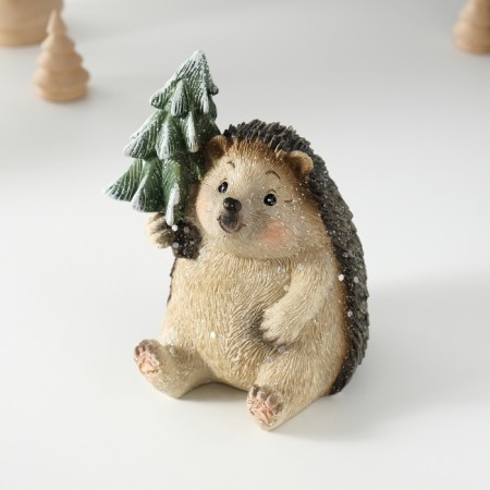 Souvenir Polystone "Cute Hedgehog with Christmas tree" 10x9.5x12.5 cm-4