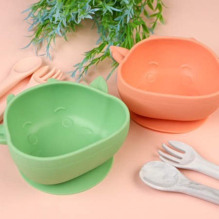 Baby plate on a suction cup, silicone, turquoise color, rr: 12x15x5.5 cm-4