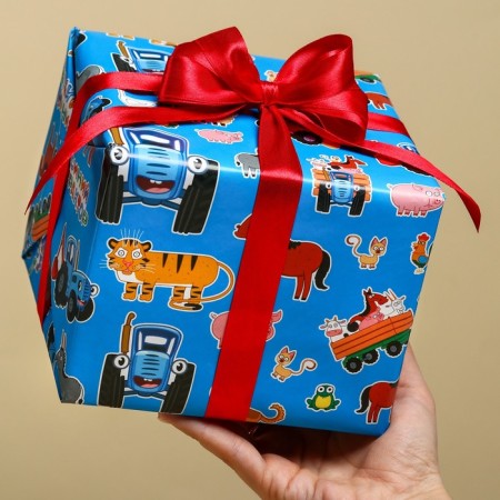 Glossy packaging paper, blue tractor, 70x100 cm-4