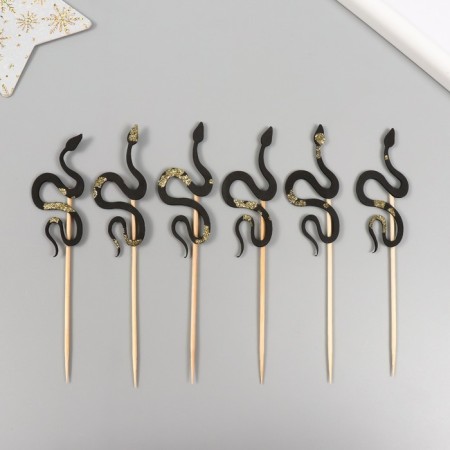 Decor for creativity "Black-Brilliant Snake" 12.5 cm (set 6 pcs)-1