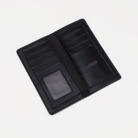 Male purse without fastener, department for bills, for maps, black color-2